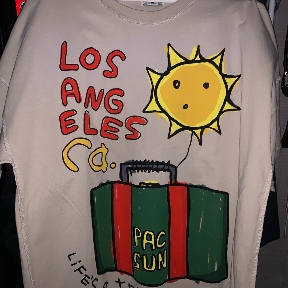 PacSun Graphic Tee with Sun and Suitcase